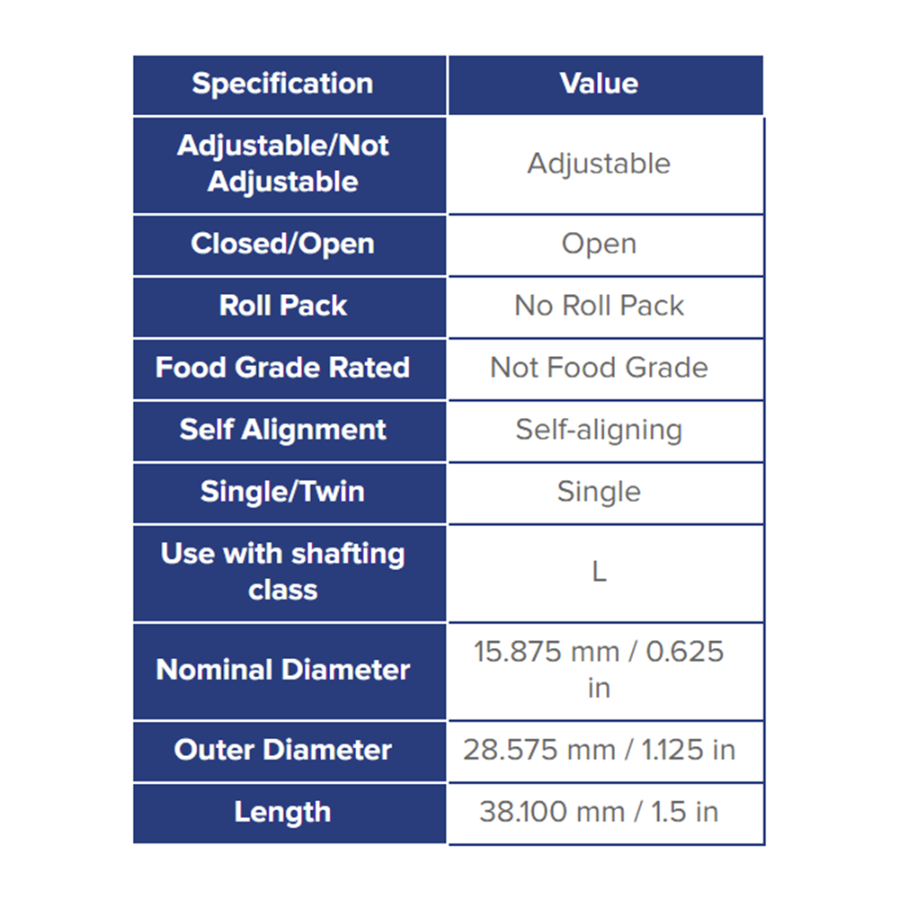 SSU10OPN THOMSON BALL BUSHING<BR>SSU SERIES 5/8" OPEN LINEAR BEARING SELF ALIGNING ADJUSTABLE 620 LBF